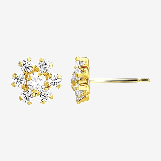 Womens Cubic Zirconia 10K Gold 3 Pair Earring Set