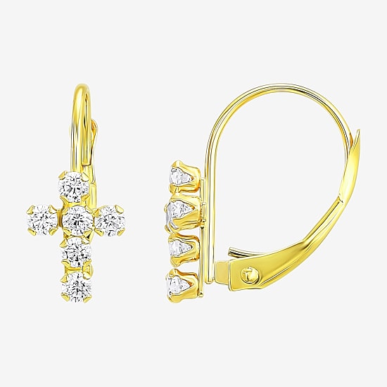 Religious Jewelry Cross Womens White Cubic Zirconia 10K Gold 2 Pair Earring Set