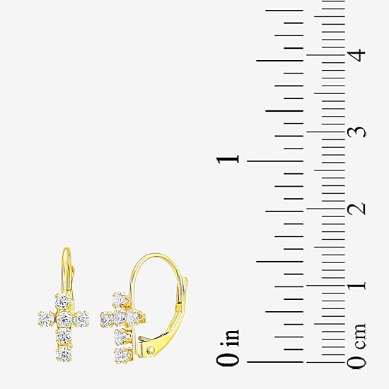 Religious Jewelry Cross Womens White Cubic Zirconia 10K Gold 2 Pair Earring Set