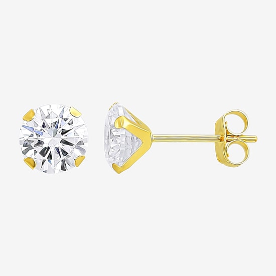 Womens White Cubic Zirconia 10K Gold 3 Pair Earring Set