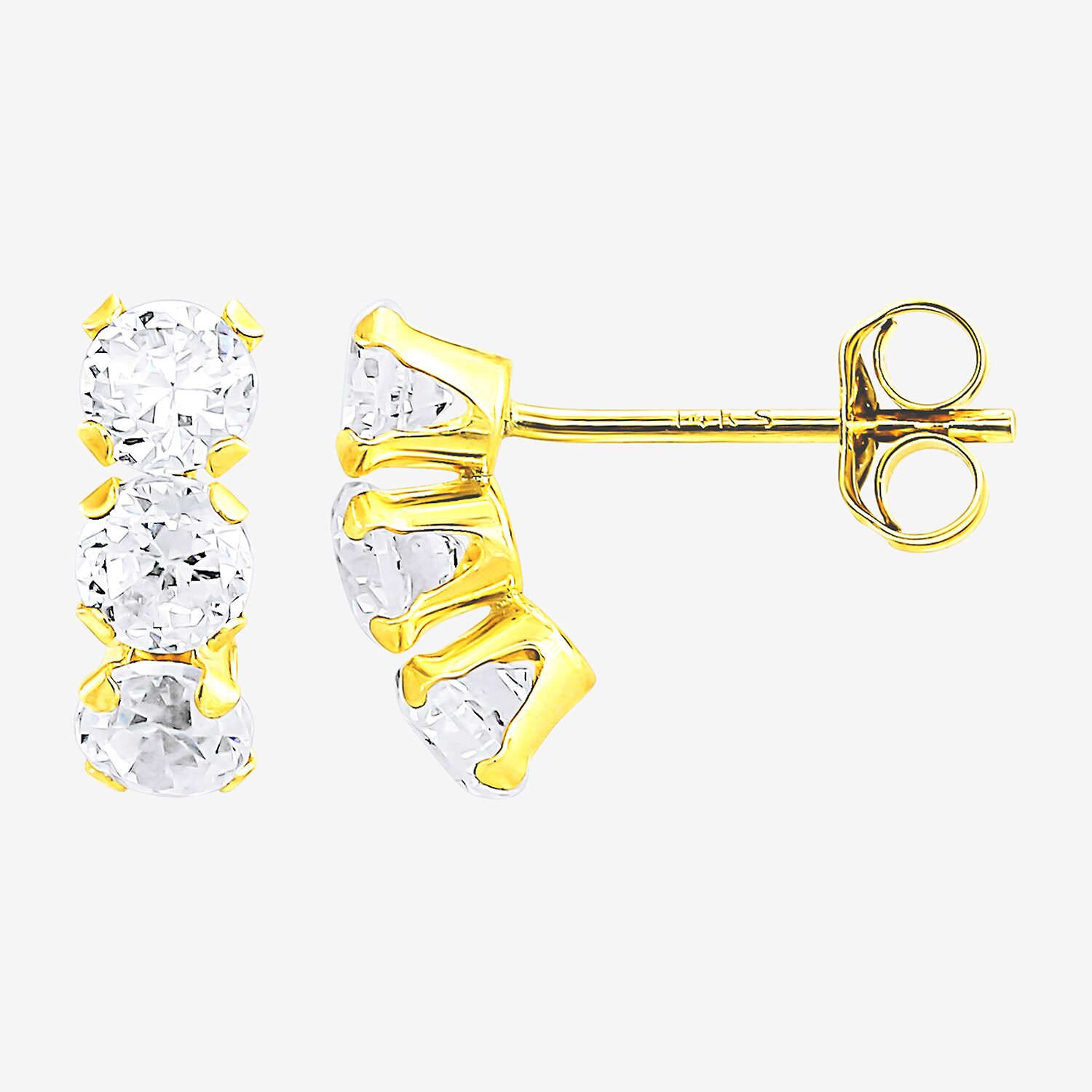Womens White Cubic Zirconia 10K Gold 3 Pair Earring Set