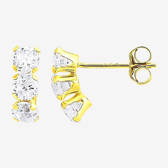 Womens White Cubic Zirconia 10K Gold 3 Pair Earring Set