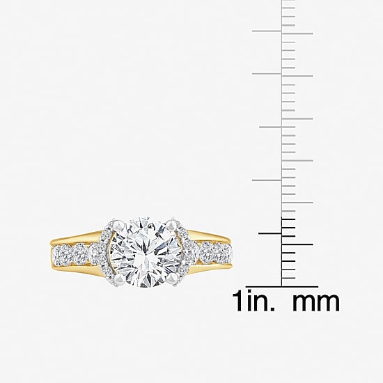 (F / Vs2) Womens 3 CT. T.W. Lab Grown White Diamond 14K Gold Round Side Stone Engagement Ring
