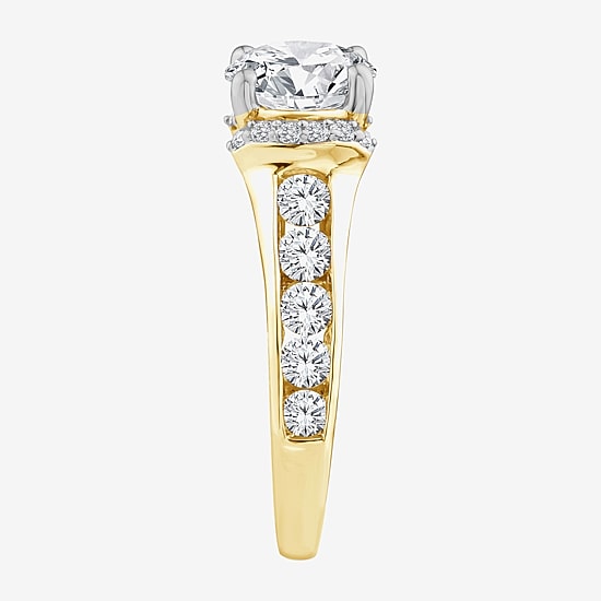 (F / Vs2) Womens 3 CT. T.W. Lab Grown White Diamond 14K Gold Round Side Stone Engagement Ring