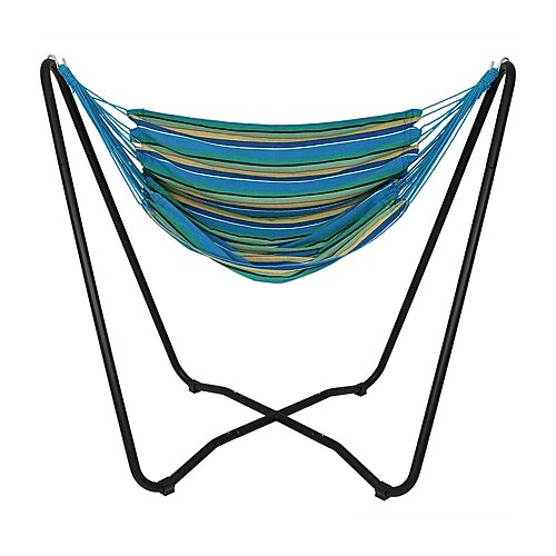 Hanging Rope Hammock Chair with Space-Saving Stand - 330 lb Weight Capacity - Ocean breeze