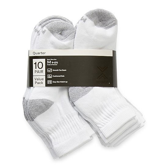 Xersion Little & Big Kid Boys Multi-Pack 10 Pair Quarter Ankle Socks