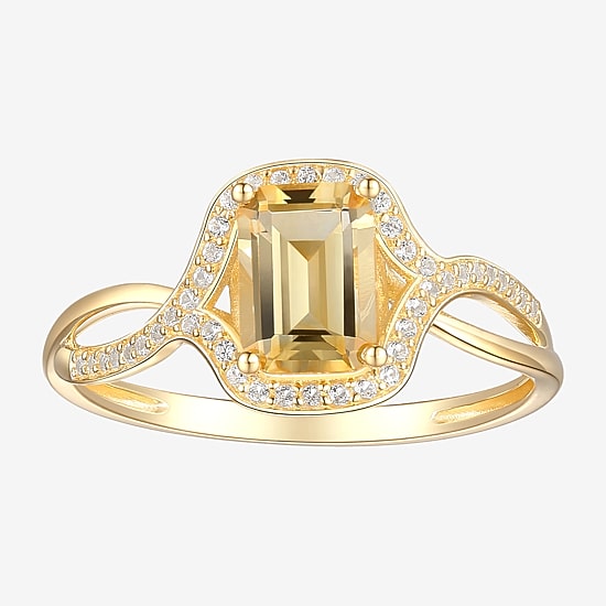 Womens Genuine Yellow Citrine 10K Gold Cocktail Ring