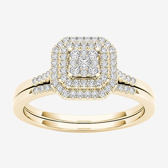 Womens 1/4 CT. T.W. Natural White Diamond 10K Gold Cushion Halo Bridal Set
