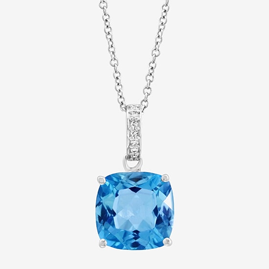 Effy Final Call Limited Quantities! Womens Diamond Accent Genuine Blue Topaz 14K Gold Cushion 18 Inch Pendant Necklace
