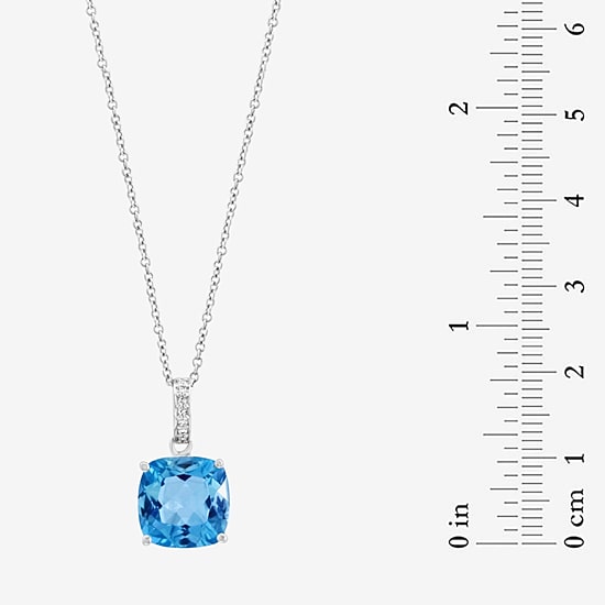 Effy Final Call Limited Quantities! Womens Diamond Accent Genuine Blue Topaz 14K Gold Cushion 18 Inch Pendant Necklace