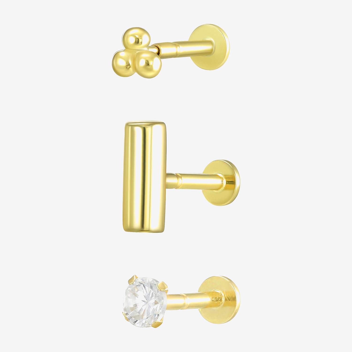 Gold Addiction Womens Cubic Zirconia 10K Gold 3 Pair Earring Set