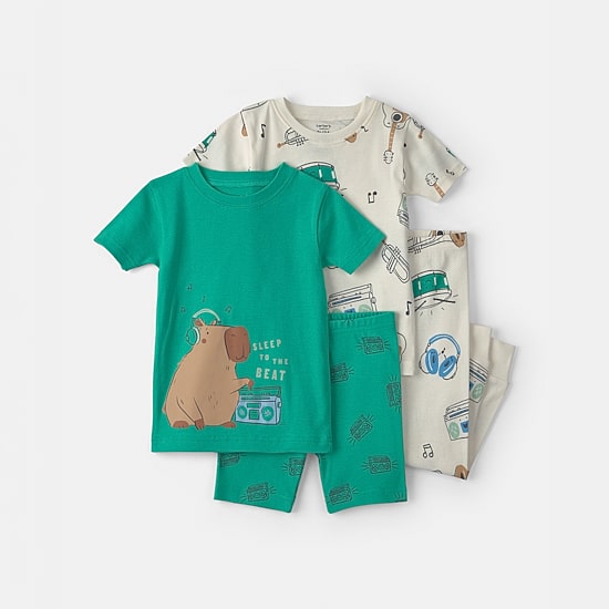 Carter's Toddler Boys Rib Crew Neck Short Sleeve 4-pc. Pajama Set