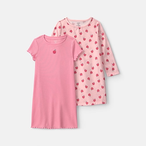 Carter's Little & Big Kid Girls Crew Neck Short Sleeve 2-pc. Nightgown In Pink