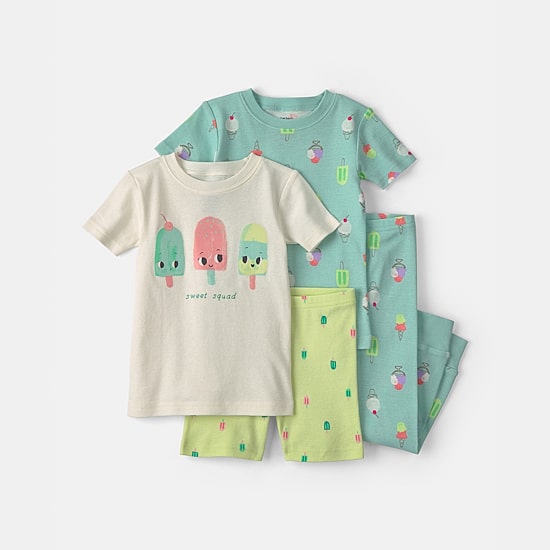 Carter's Toddler Girls Rib Crew Neck Short Sleeve 4-pc. Pajama Set