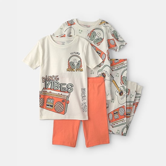 Carter's Little & Big Kid Boys Rib Crew Neck Short Sleeve 4-pc. Pajama Set