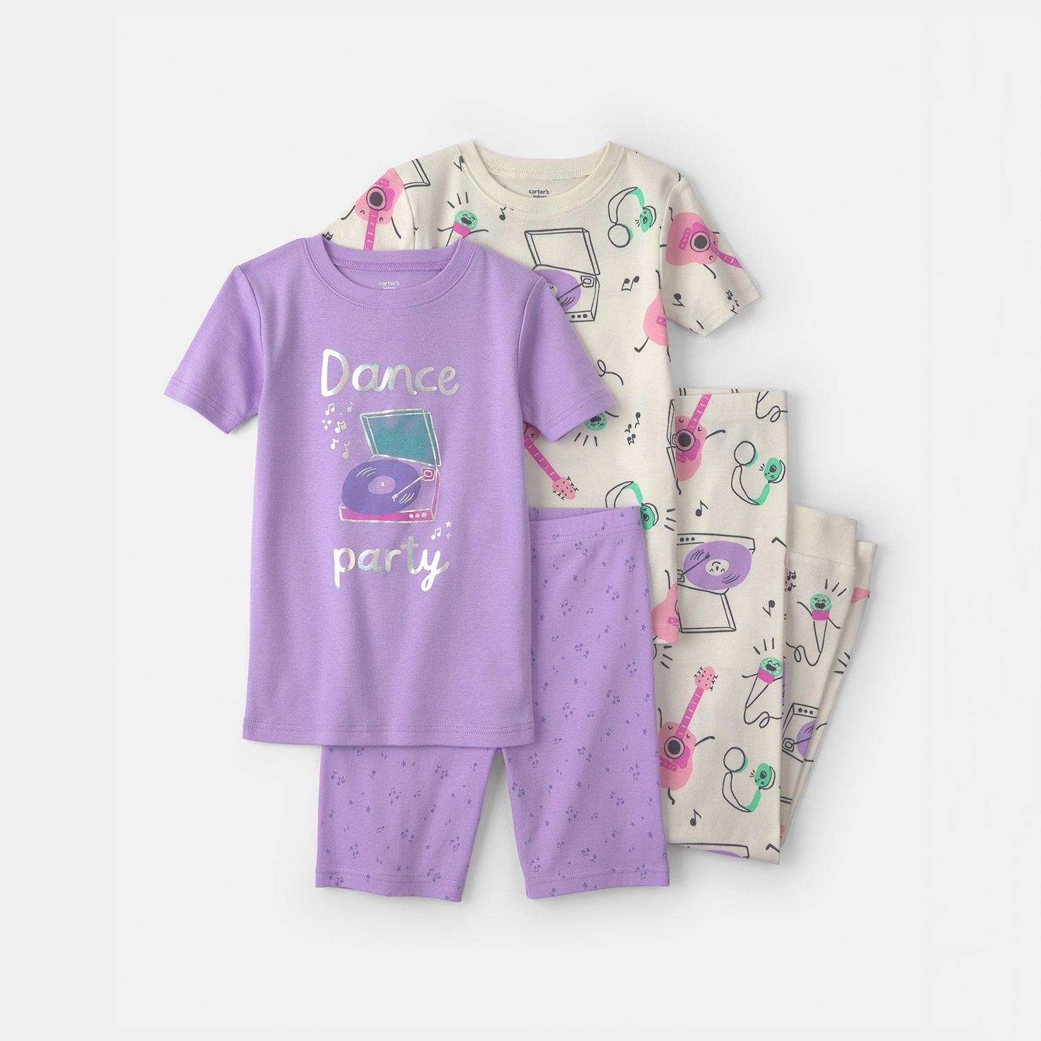 Carter's Little & Big Kid Girls Rib Crew Neck Short Sleeve 2-pc. Pajama Set