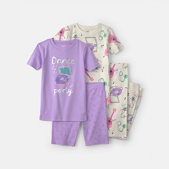 Carter's Little & Big Kid Girls Rib Crew Neck Short Sleeve 2-pc. Pajama Set