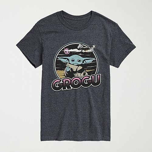 Novelty Mens Crew Neck Short Sleeve Regular Fit Baby Yoda Star Wars Graphic T-shirt In Gray