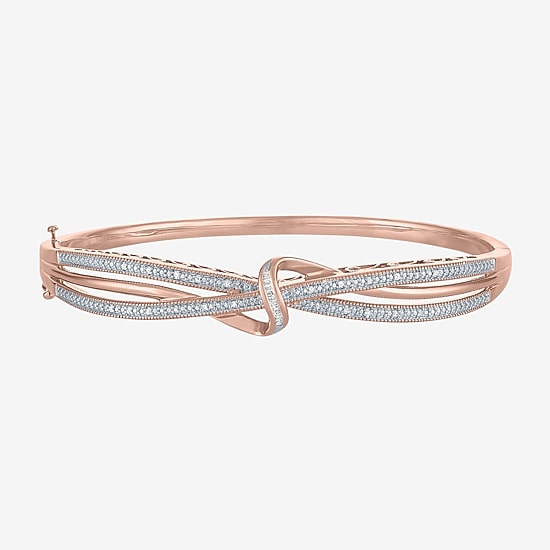 (I-J / I3) Womens 1/10 CT. T.W. Natural White Diamond 14k Rose Gold Over Brass Bangle Bracelet