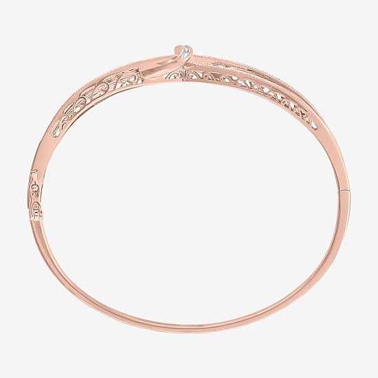 (I-J / I3) Womens 1/10 CT. T.W. Natural White Diamond 14k Rose Gold Over Brass Bangle Bracelet
