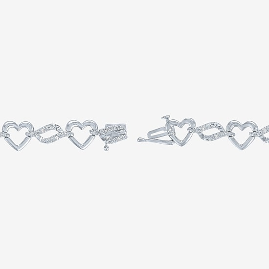 (G-H / Si2-I1) Womens Pure Silver Over Brass Heart 7.5 Inch Link Bracelet
