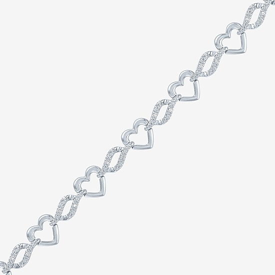 (G-H / Si2-I1) Womens Pure Silver Over Brass Heart 7.5 Inch Link Bracelet