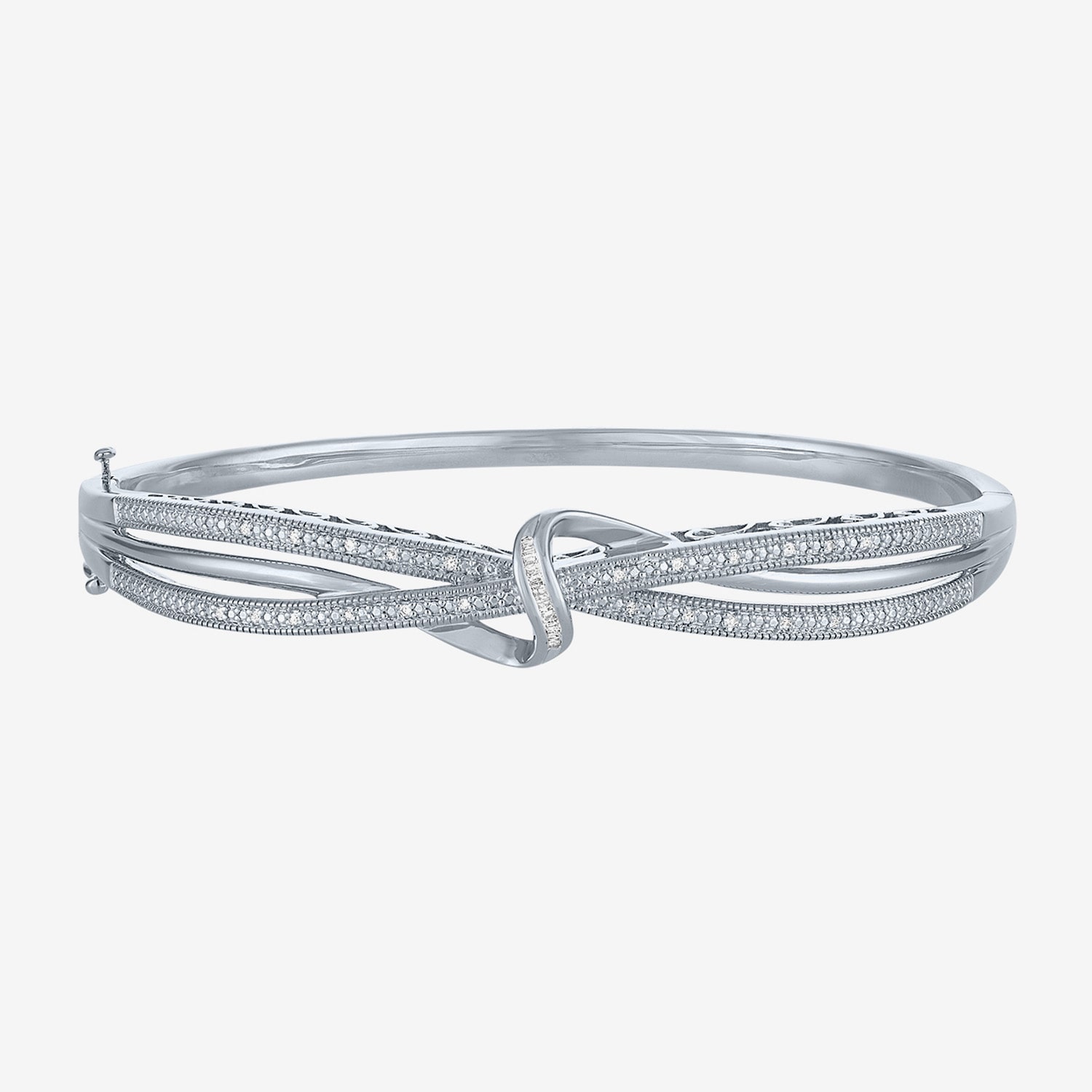 (I-J / I3) Womens 1/10 CT. T.W. Natural White Diamond Pure Silver Over Brass Bangle Bracelet