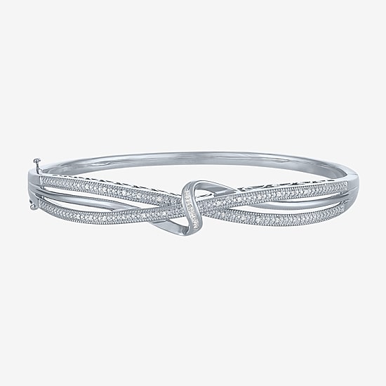 (I-J / I3) Womens 1/10 CT. T.W. Natural White Diamond Pure Silver Over Brass Bangle Bracelet