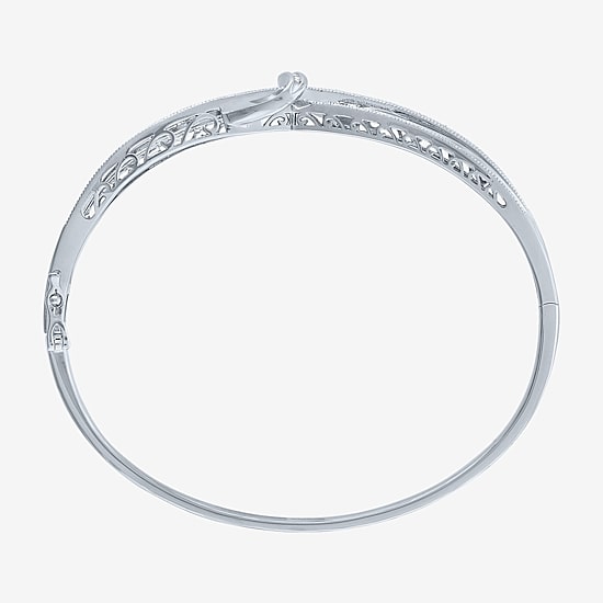(I-J / I3) Womens 1/10 CT. T.W. Natural White Diamond Pure Silver Over Brass Bangle Bracelet