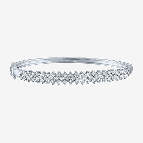 (G-H / I1-I2) Womens 1/2 CT. T.W. Lab Grown White Diamond Pure Silver Over Brass Bangle Bracelet