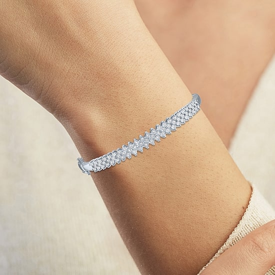 (G-H / I1-I2) Womens 1/2 CT. T.W. Lab Grown White Diamond Pure Silver Over Brass Bangle Bracelet