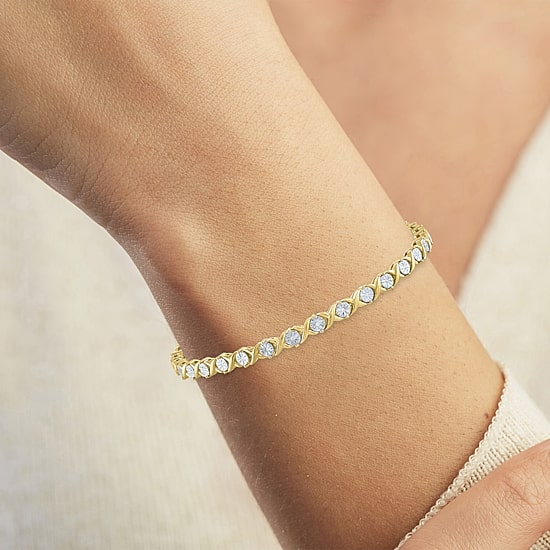 (G-H / I1-I2) Womens 1/10 CT. T.W. Lab Grown White Diamond 14K Gold Over Brass 7.25 Inch Tennis Bracelet