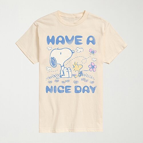 Novelty Mens Crew Neck Short Sleeve Regular Fit Peanuts Snoopy Graphic T-shirt In Sand