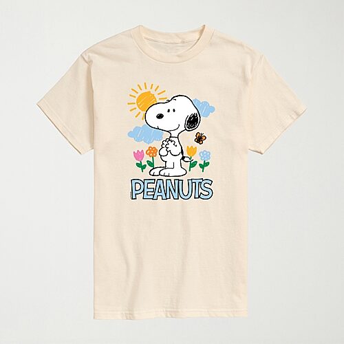 Novelty Mens Crew Neck Short Sleeve Regular Fit Peanuts Snoopy Graphic T-shirt In Sand