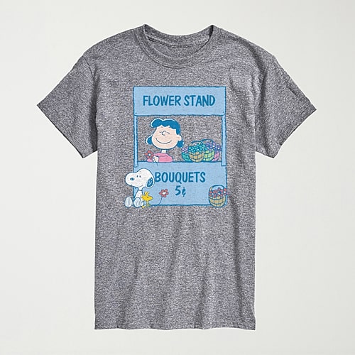 Novelty Mens Crew Neck Short Sleeve Regular Fit Peanuts Graphic T-shirt In Gray