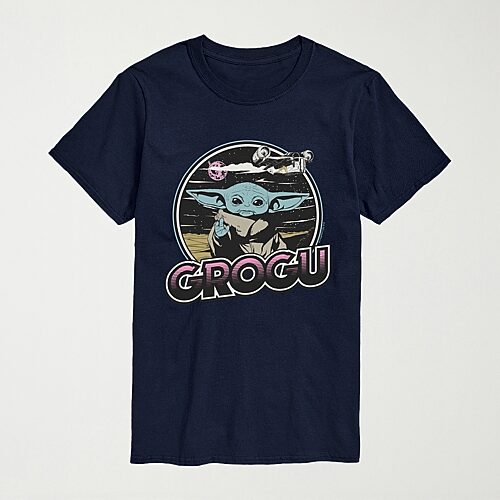 Novelty Mens Crew Neck Short Sleeve Regular Fit Baby Yoda Star Wars Graphic T-shirt In Blue