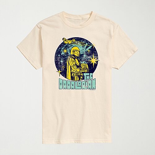 Novelty Mens Crew Neck Short Sleeve Regular Fit Baby Yoda Star Wars Graphic T-shirt In Sand