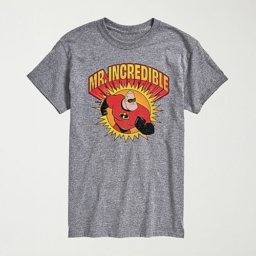Novelty Mens Crew Neck Short Sleeve Regular Fit The Incredibles Graphic T-shirt In Gray