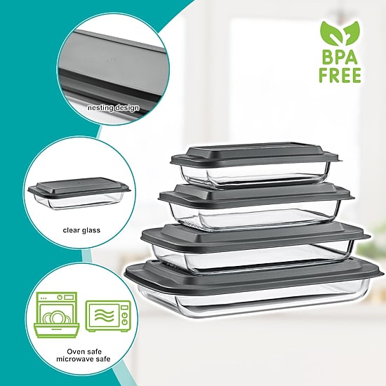 Sorbus Deep Glass Baking Dish Set With Lids 8-pc. Food Container