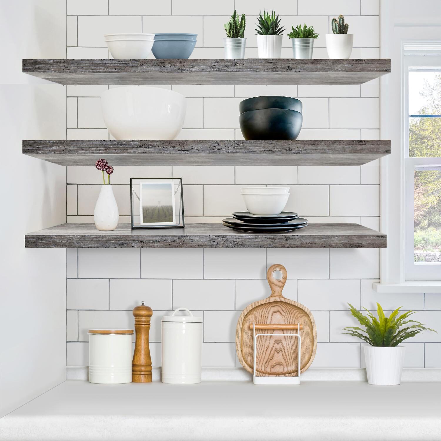 Sorbus 47" Floating 2-Shelf with Baskets