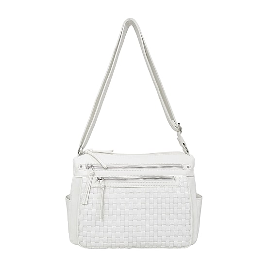 Bueno of California Double Zip Medium Crossbody With Woven Pockets Crossbody Bag