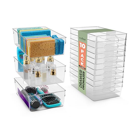 Sorbus 10 Pack Xlarge Clear Plastic Bins With Handle  - 10-pc. Storage Bin