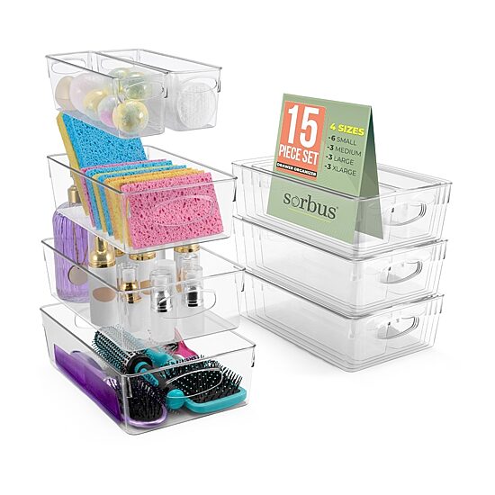 Sorbus 15 Pack Clear Plastic Bins With Handle 15-pc. Storage Bin