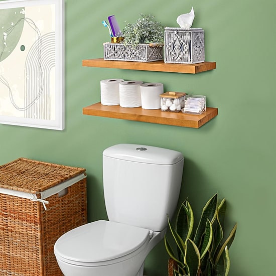 Sorbus 24" Solid Wood 2-Shelf with Baskets