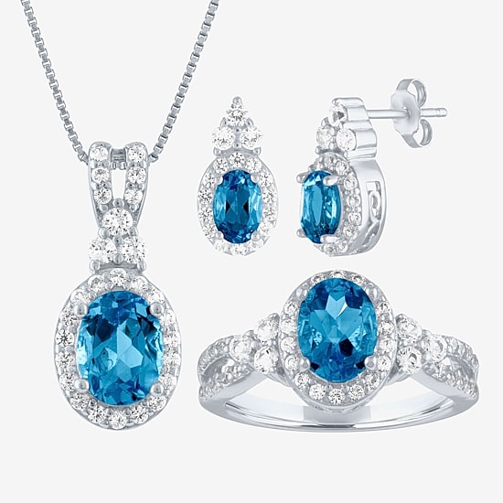 Womens Genuine Blue Topaz Sterling Silver 3-pc. Jewelry Set