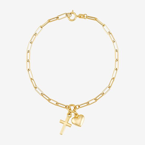 Gold Addiction Womens 14K Gold Cross Charm Bracelet