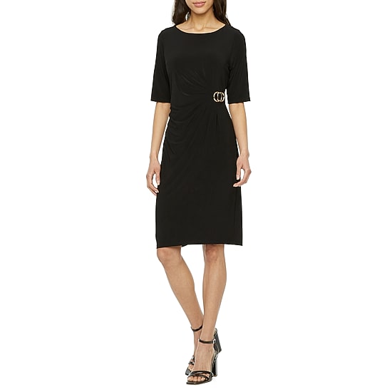 Jessica Howard Womens Boat Neck Short Sleeve Sheath Dress