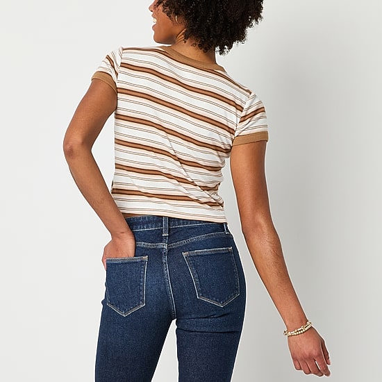 Arizona Stripe Womens Juniors Crew Neck Short Sleeve T-Shirt