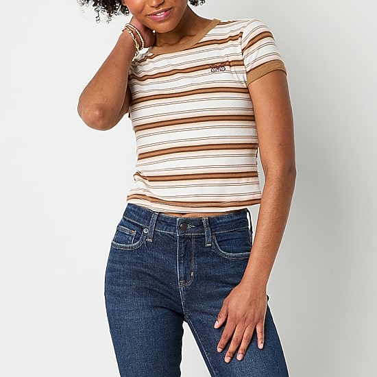Arizona Stripe Womens Juniors Crew Neck Short Sleeve T-Shirt