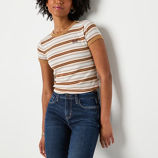 Arizona Stripe Womens Juniors Crew Neck Short Sleeve T-Shirt